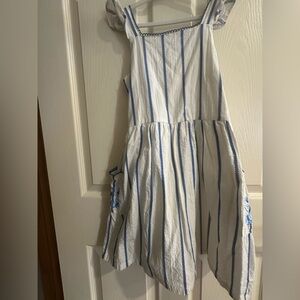 Rachel Blue and White Striped Casual Kids Dress